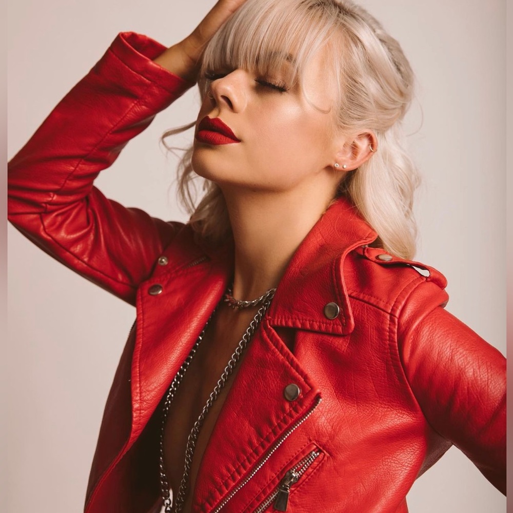 Red Biker, Moto Jacket Faux Leather size XS
